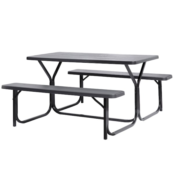 Gardenised Outdoor Woodgrain Picnic Table Set with Metal Frame, Gray QI003911GY - main